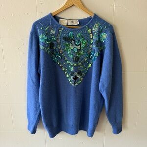 Vintage Katari 80s/90s Beaded Lambswool Blend Wool Sweater